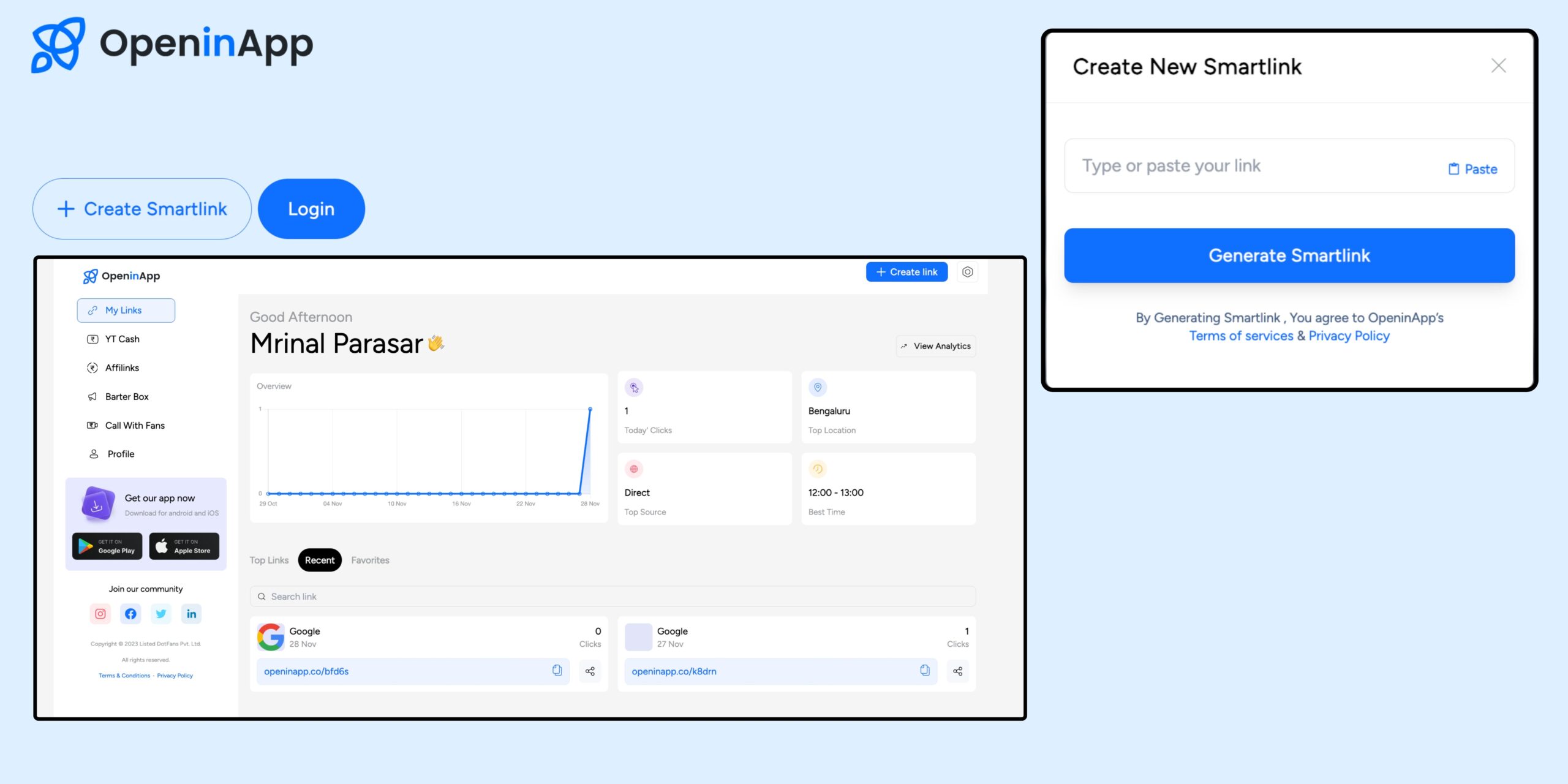 What is open in app ? Best link shortener